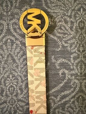 Michael Kors Gold Logo Floral-Print Cream Belt